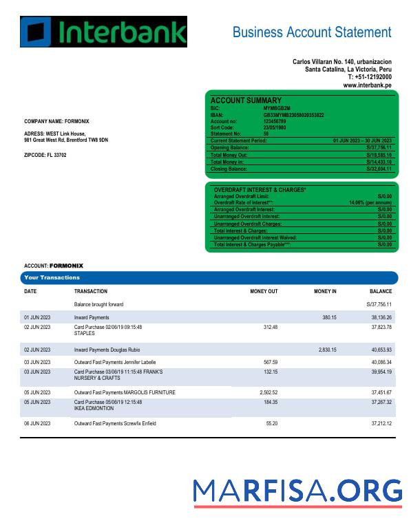 Realistic Interbank organization account statement Word and PDF template